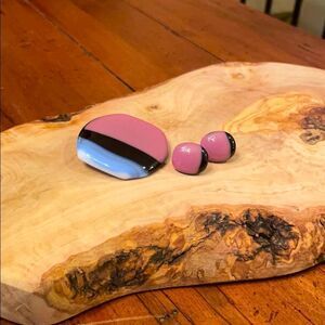 Artist made glass earring and brooch set.